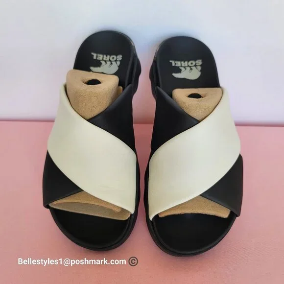 SOREL Viibe Criss-Cross Platform Smooth Leather Women's Slide- Size 8.5 ⭐ - Picture 3 of 16
